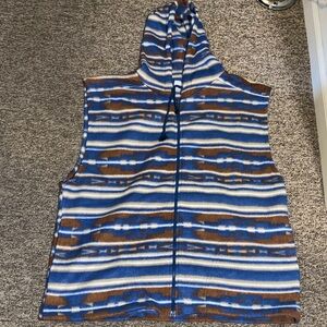 VTG, BLA ZER Striped Blue and Brown Hooded Vest Size L